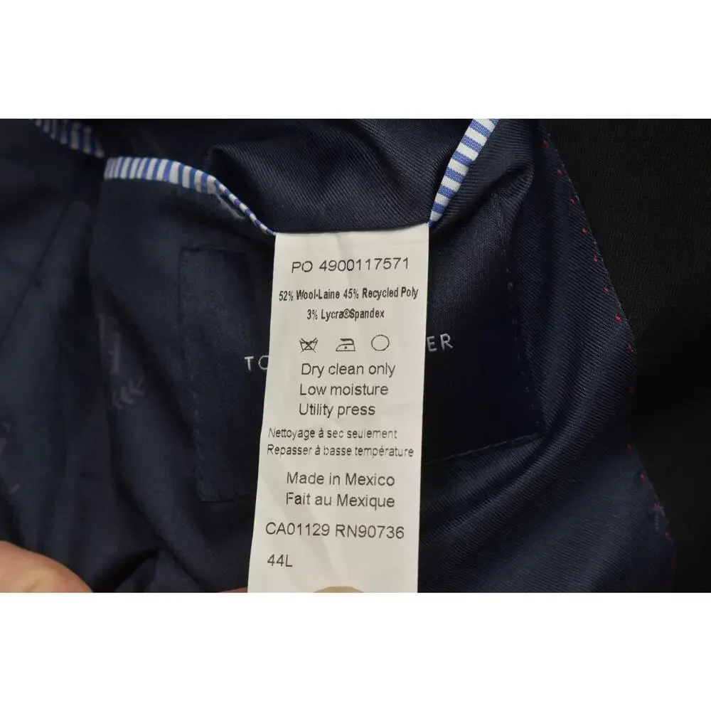 Tommy Hilfiger Men's Blazer 44L Black Wool Blend 2-Button Solid Sport Coat Wool